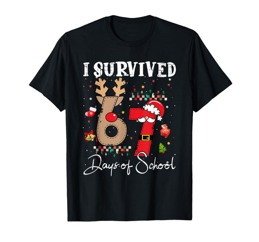 I Survived 67 Days of School Christmas Candy Cane Six Seven T-Shirt