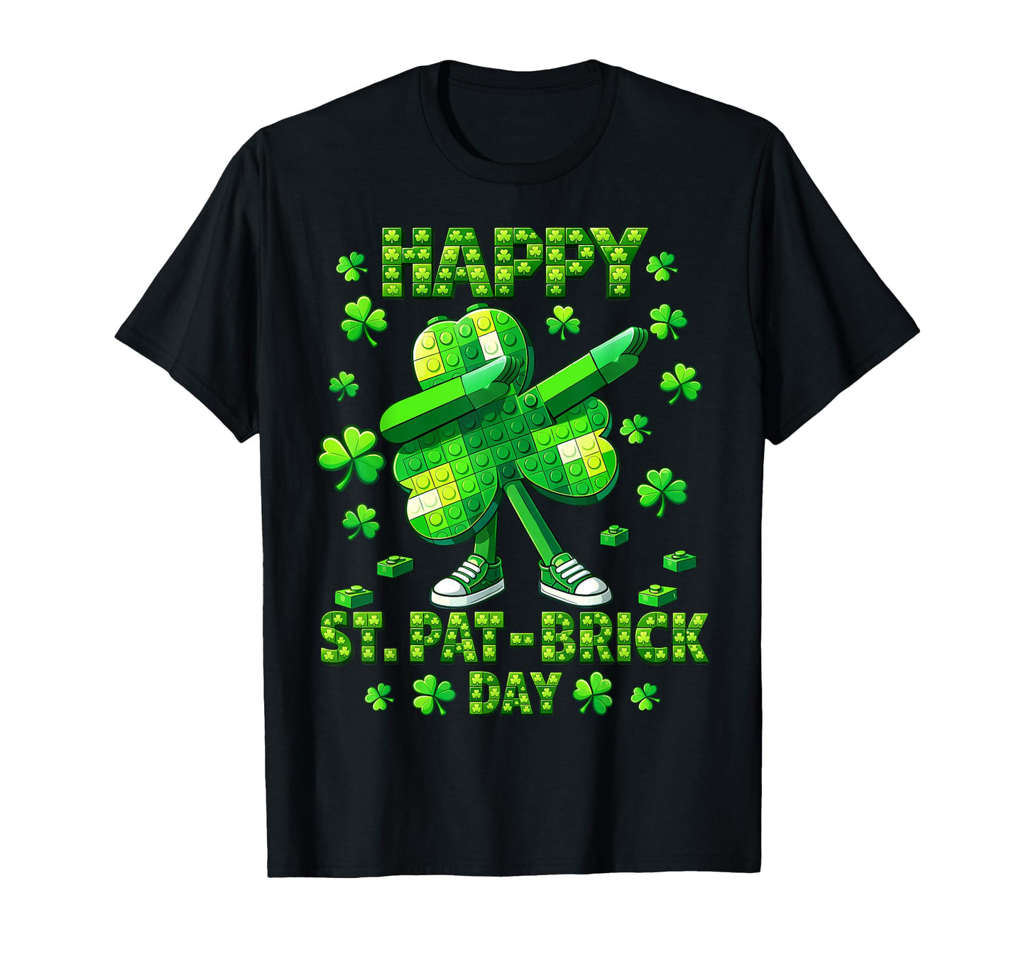 Kids St Patricks Day Dabbing Shamrock Building Blocks Bricks T-Shirt