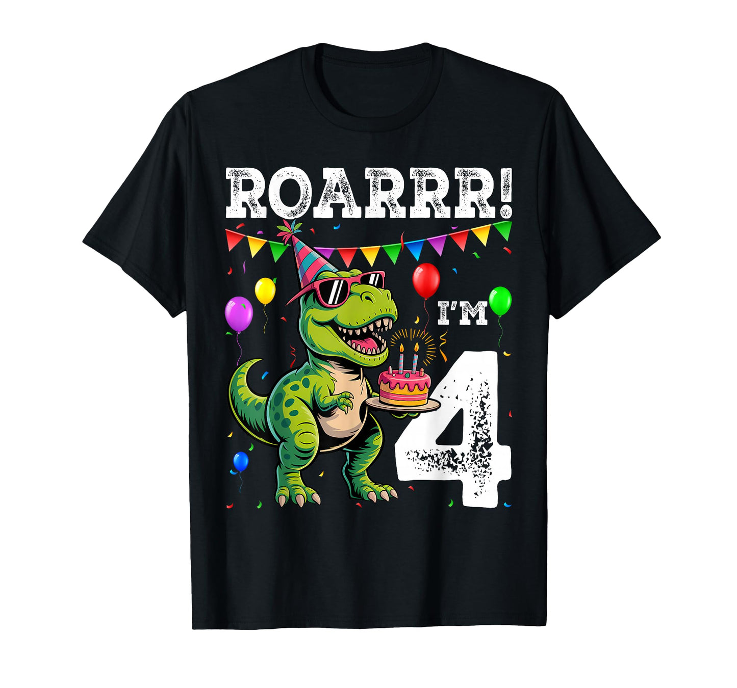 4th Birthday 4 Year Old Boys Girls Roar Im Dinosaur T-Shirt