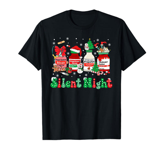 Retro Propofol Silent Night ICU Nurses Funny Merry Christmas T-Shirt