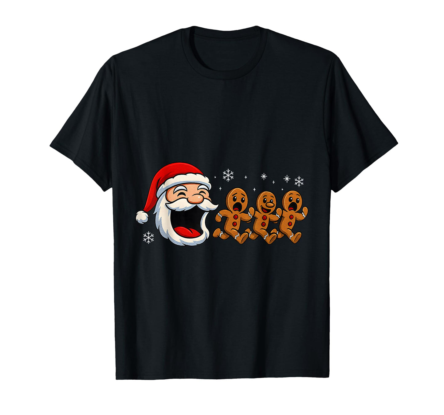 Funny Santa Chasing Gingerbread Christmas Cookie T-Shirt