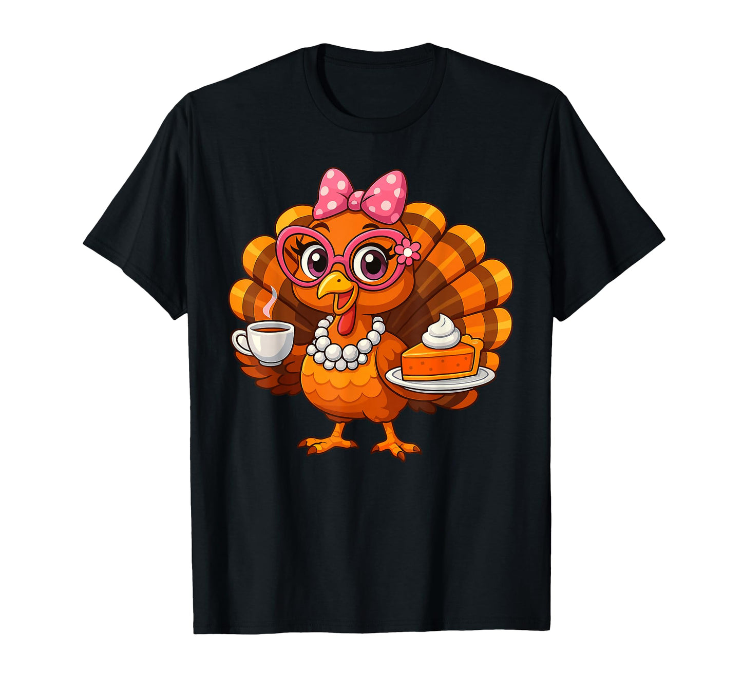 Funny Thanksgiving Turkey Drinking Coffee with Pie T-Shirt