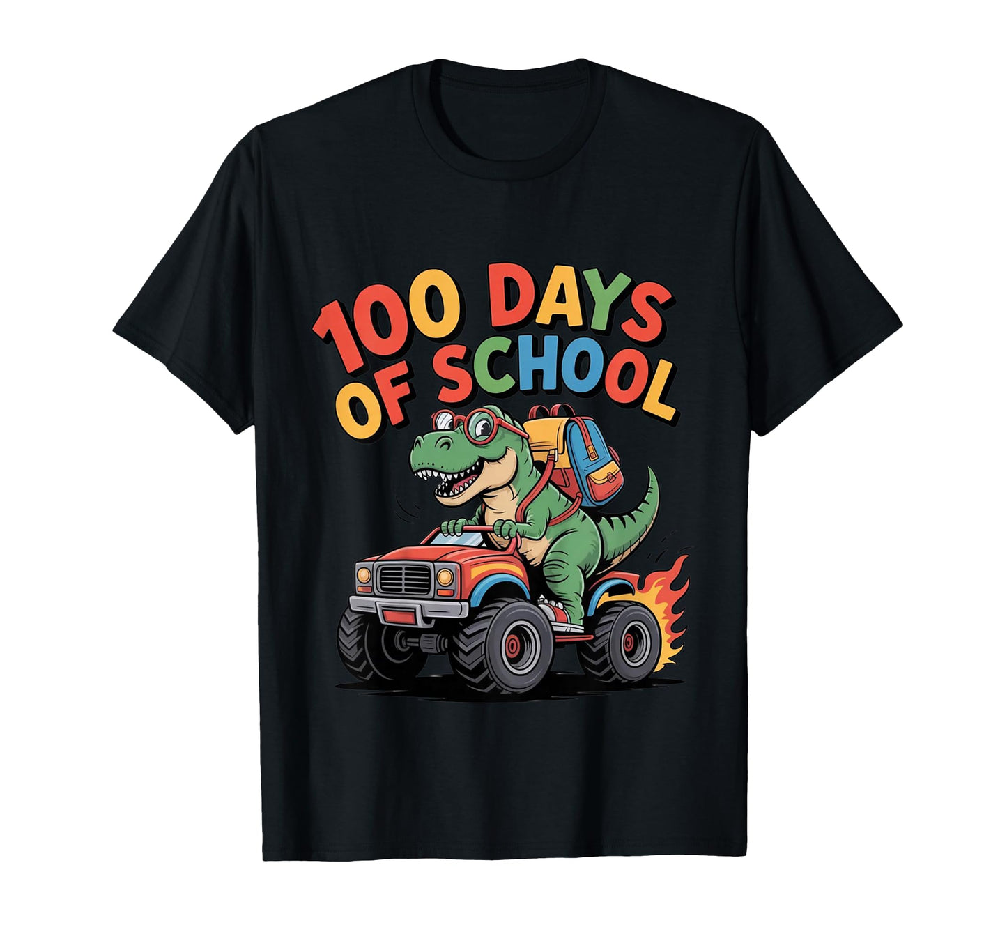 Kids 100 Days of School T-Rex Monster Truck Kids Funny T-Shirt