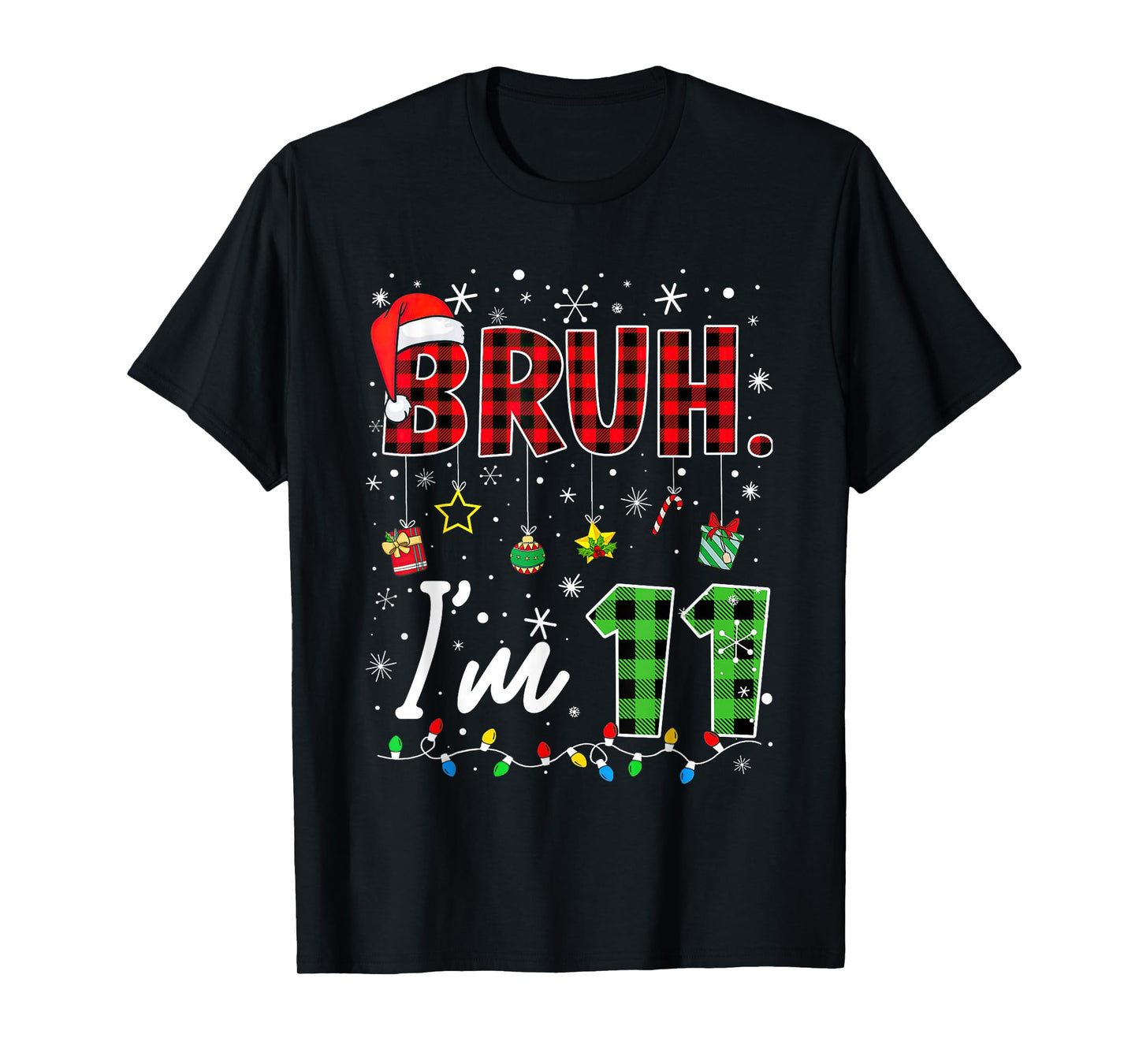 Bruh I'm 11 Years Old Christmas Red Plaid 11th Bday Pajamas T-Shirt