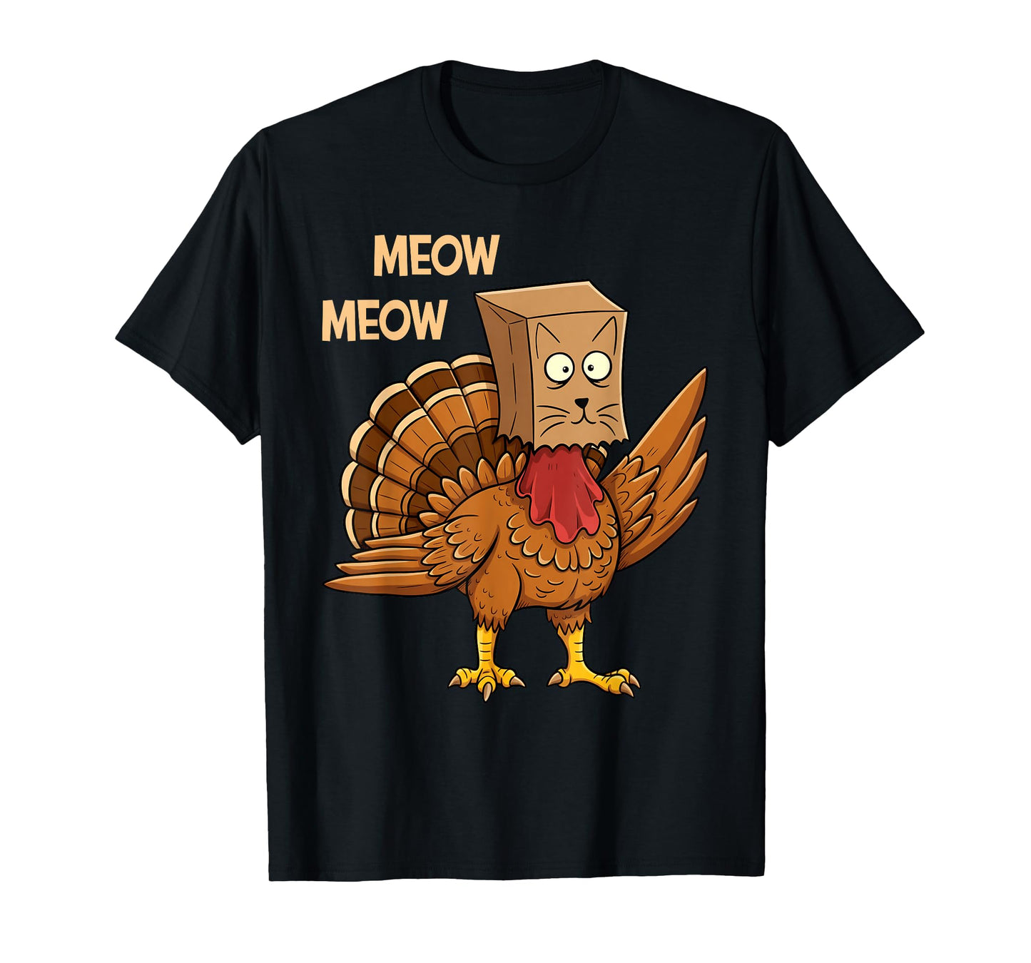 Funny Thanksgiving Turkey Cat Meow Men Women Cat Lovers T-Shirt