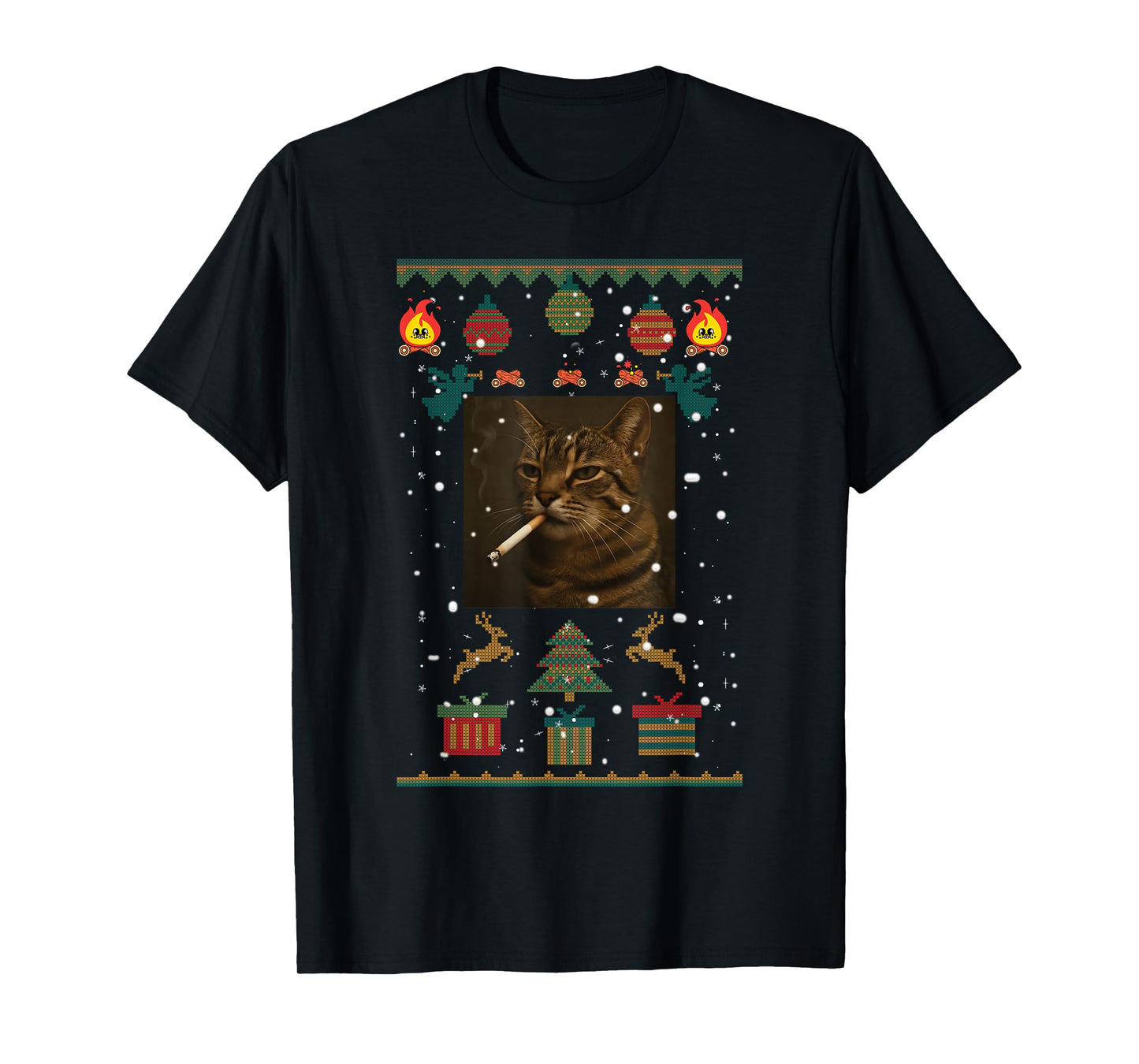 Smoking Cat Cigarette Meme Sarcasm Ugly Christmas Sweater T-Shirt