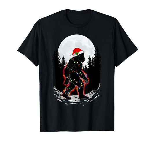 Bigfoot Christmas Moon Santa Lights Sasquatch Funny Xmas T-Shirt