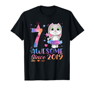 7 Year Old Awesome Since 2019 7th Birthday Girl Rabbit T-Shirt