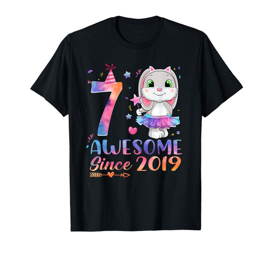 7 Year Old Awesome Since 2019 7th Birthday Girl Rabbit T-Shirt