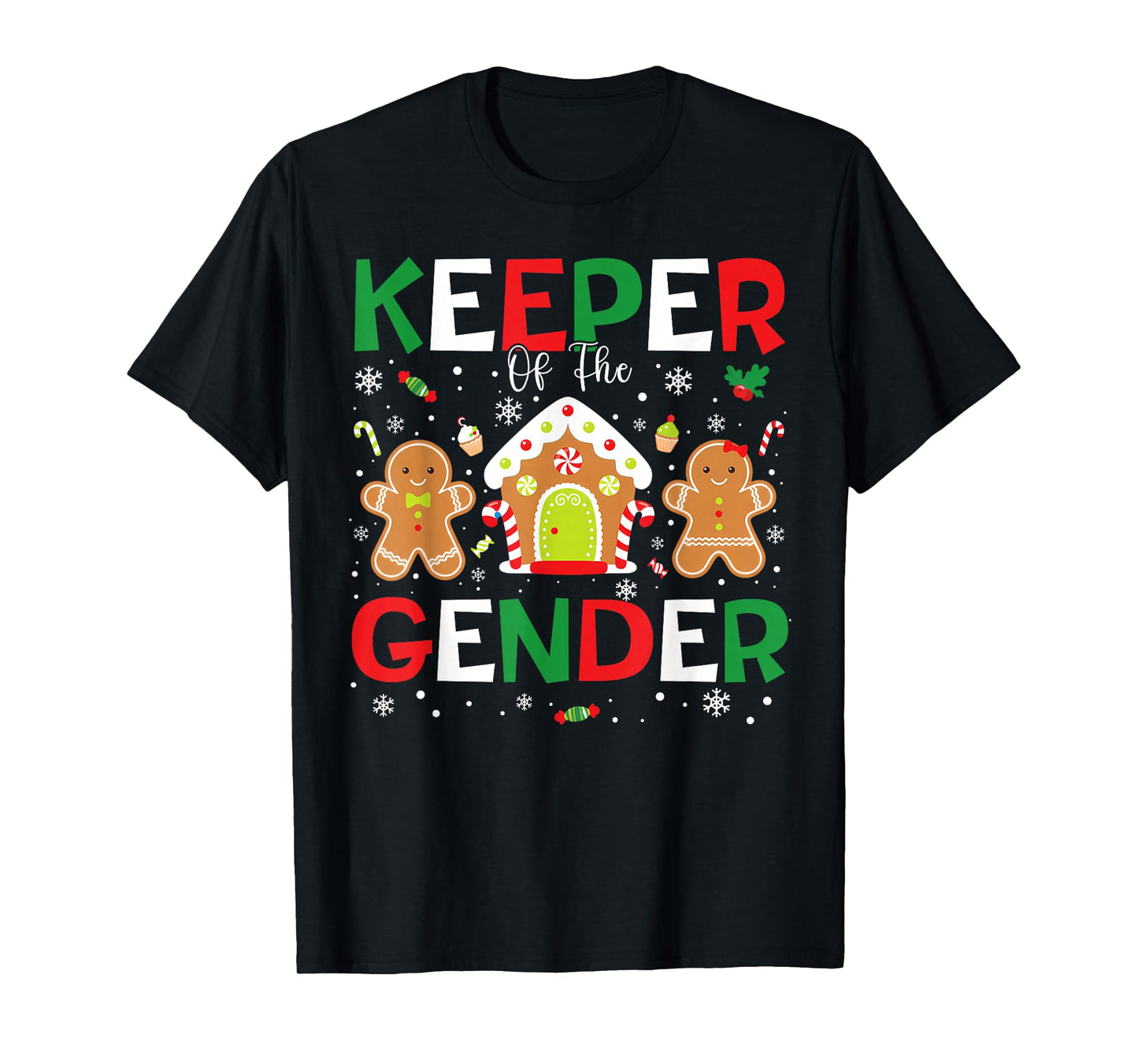 Keeper of The Gender Reveal Christmas Gingerbread Boy Girl T-Shirt