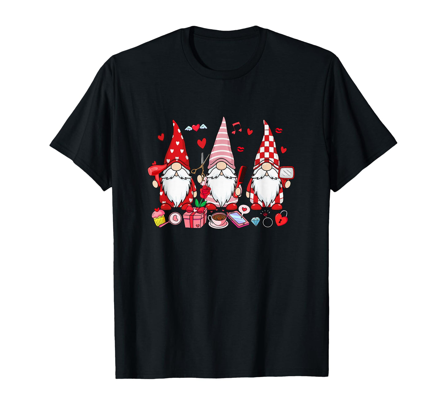 Three Gnomes Hair Stylist Valentine's Day Hearts Floral T-Shirt