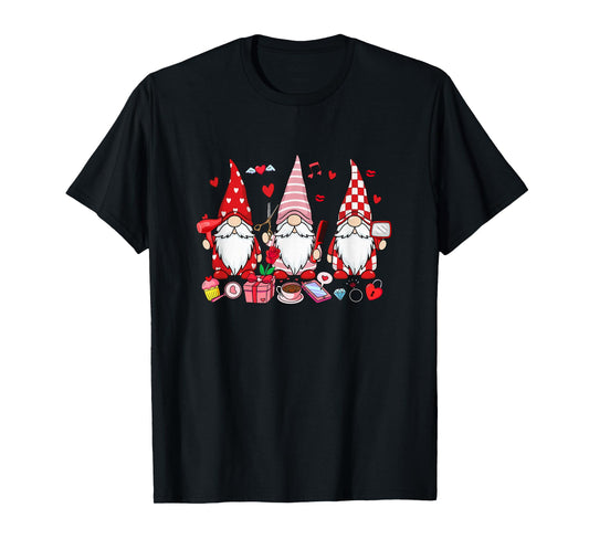 Three Gnomes Hair Stylist Valentine's Day Hearts Floral T-Shirt