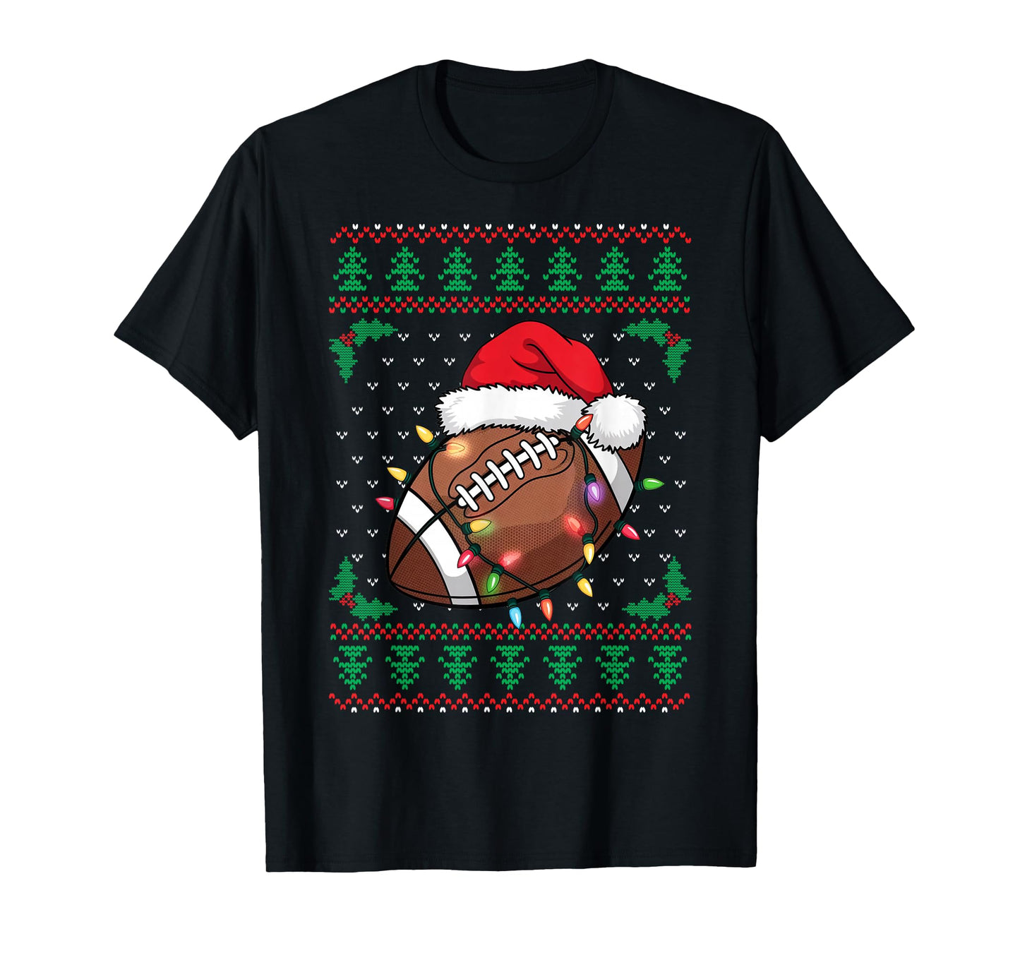 Christmas Football Ball Xmas Lights Boys Women Men Ugly T-Shirt