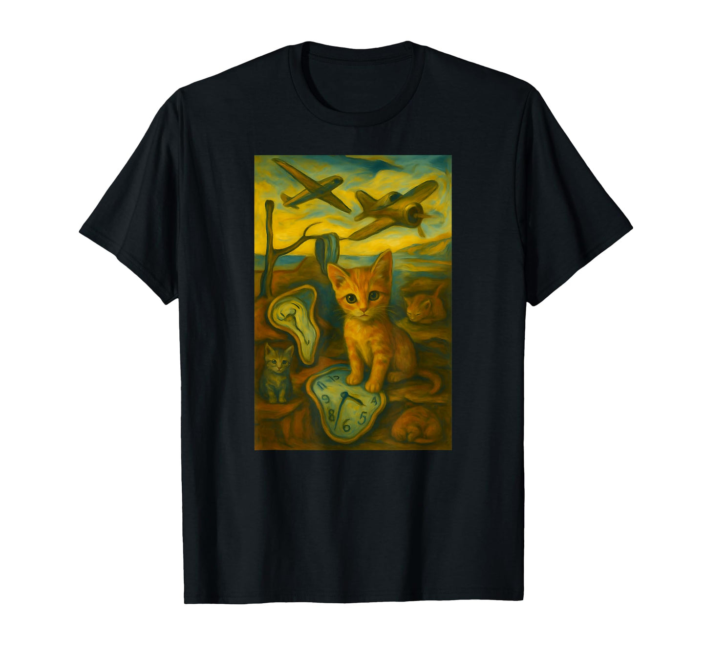 A Dali Inspired Cat Clock and Airplane T-Shirt