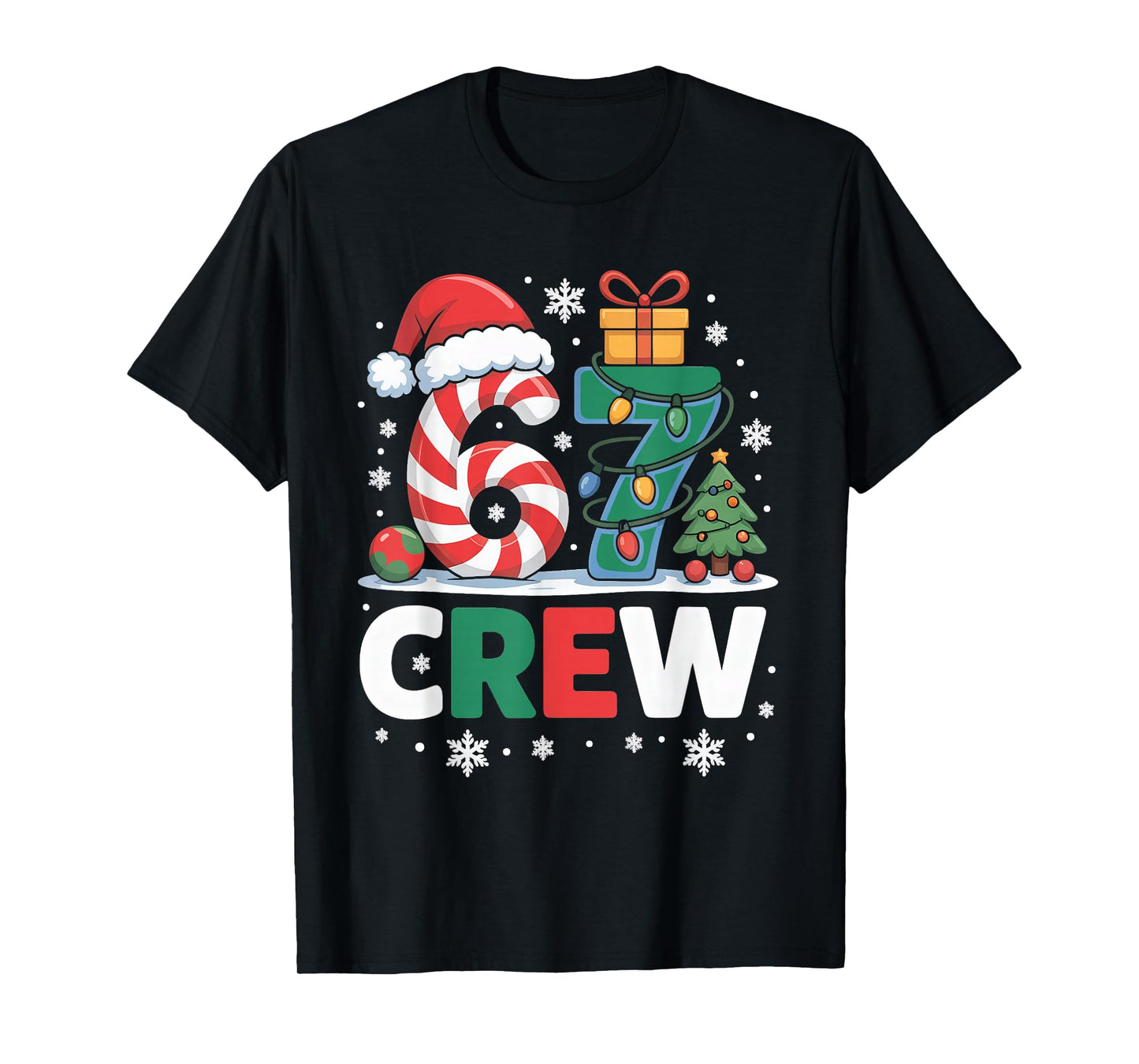 Christmas 67 Crew Brainrot Candy Cane Lights T-Shirt
