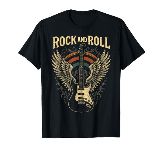 Rock and Roll Guitar Wings Retro Vintage Rock Music Lover T-Shirt