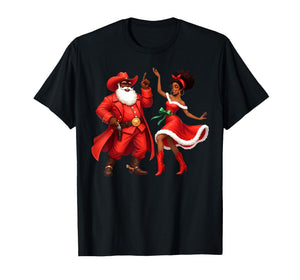 Black Cowboy and Santa Cowgirl Christmas Western Xmas Couple T-Shirt