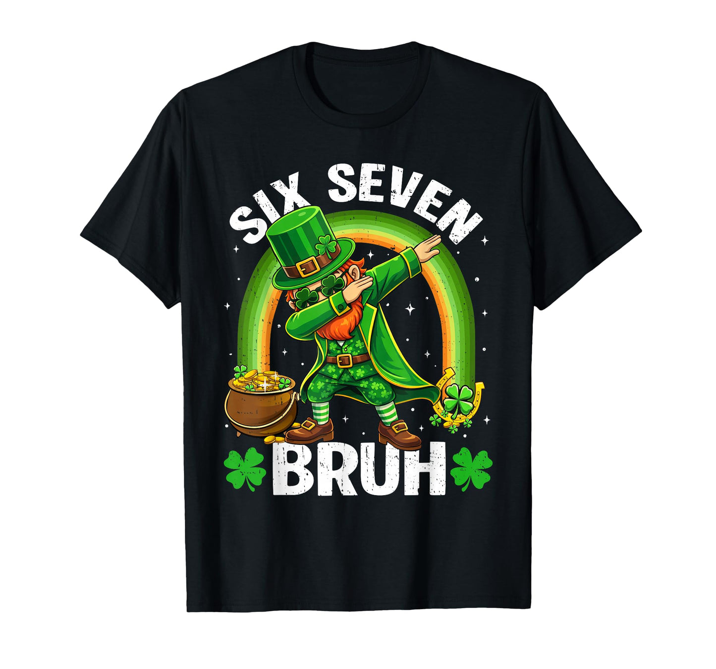 St Patricks Day Dabbing Leprechaun Boys Kids Six Seven Bruh T-Shirt