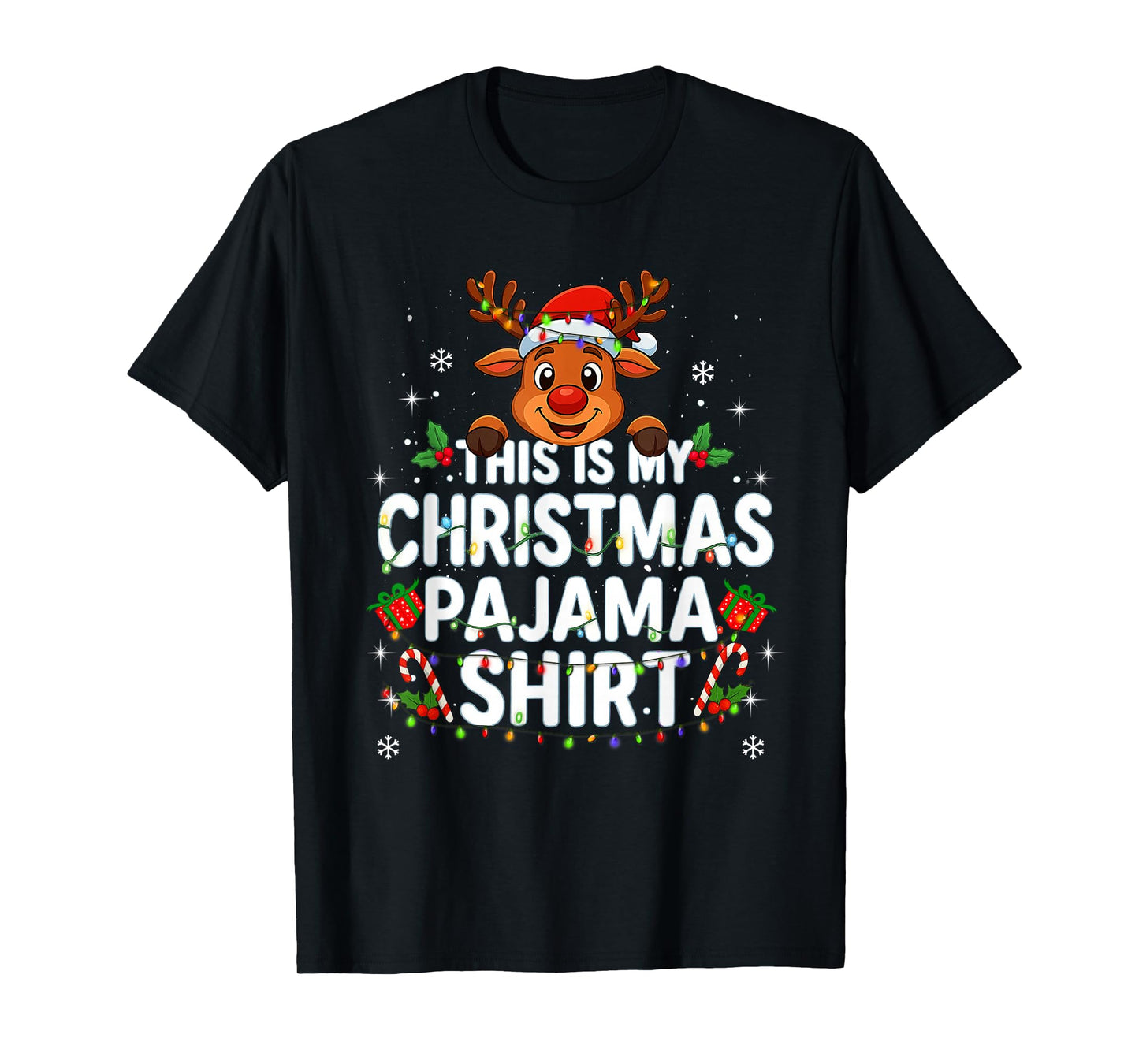 This is My Christmas Pajama Shirt Funny Christmas Reindeer T-Shirt