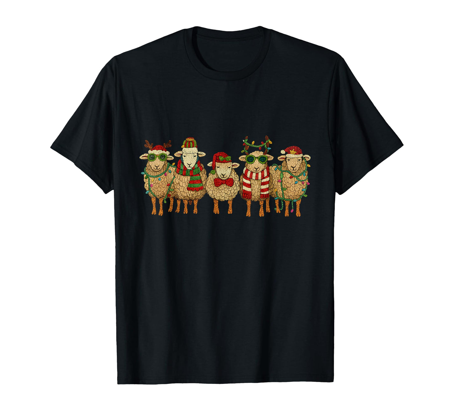 Knitted Christmas Sheep Lights Funny Farm Holiday T-Shirt
