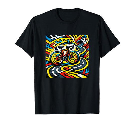 Cycling Psychedelic Maze Road Bike Art T-Shirt