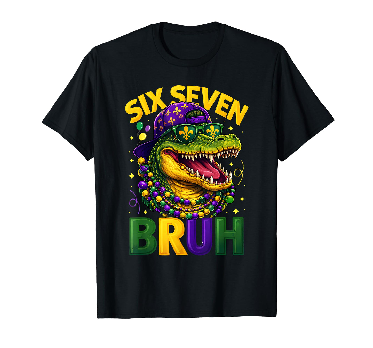 Boys Mardi Gras Six Seven Bruh Mardigator Alligator 6 7 Meme T-Shirt
