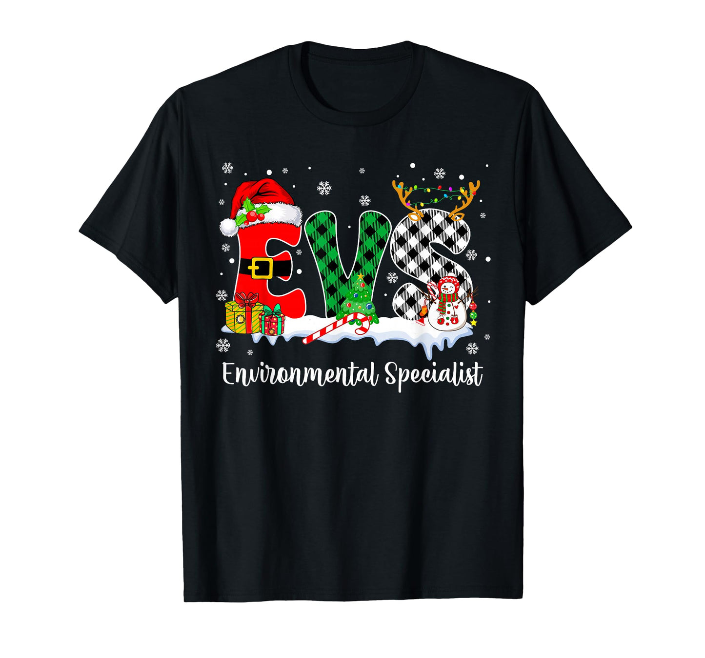Environmental Specialist Christmas Lights Red Plaid Xmas EVS T-Shirt