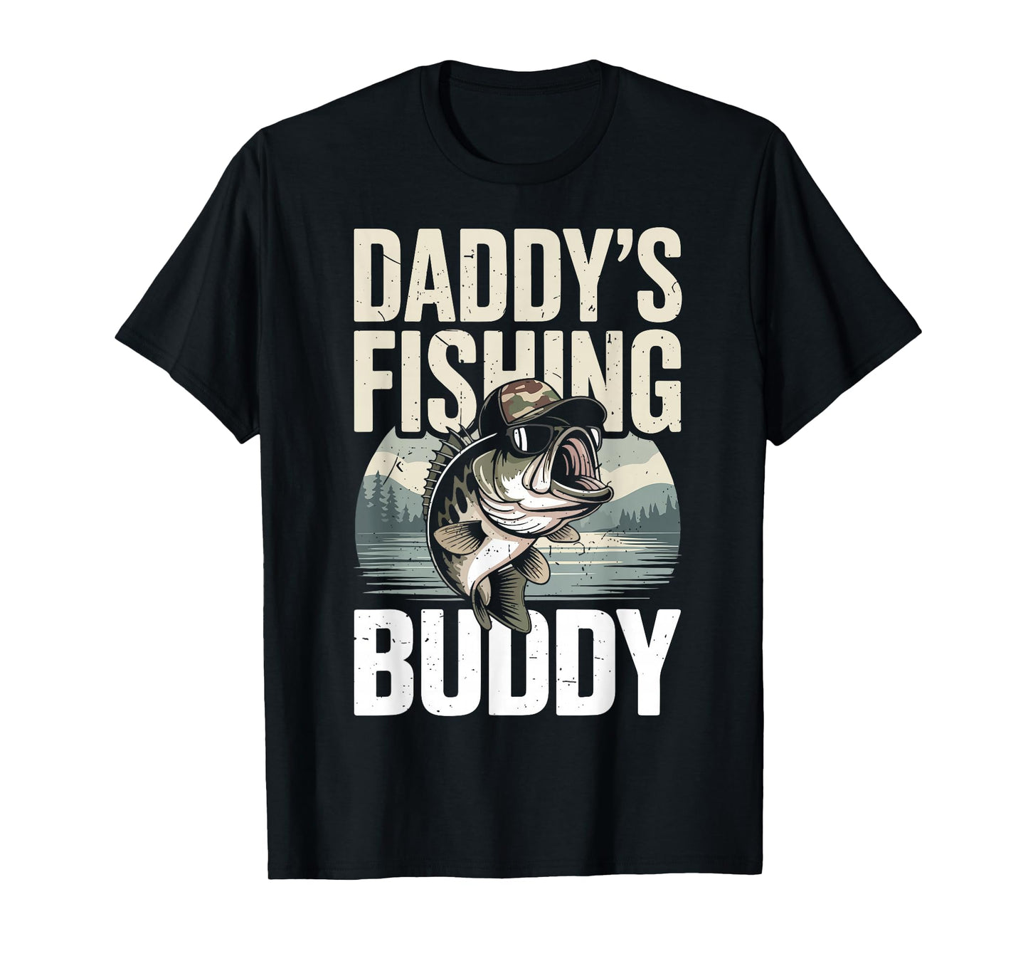 Youth Boy Fishing Camo Bass Fish Daddy's Fishing Buddy Kids T-Shirt