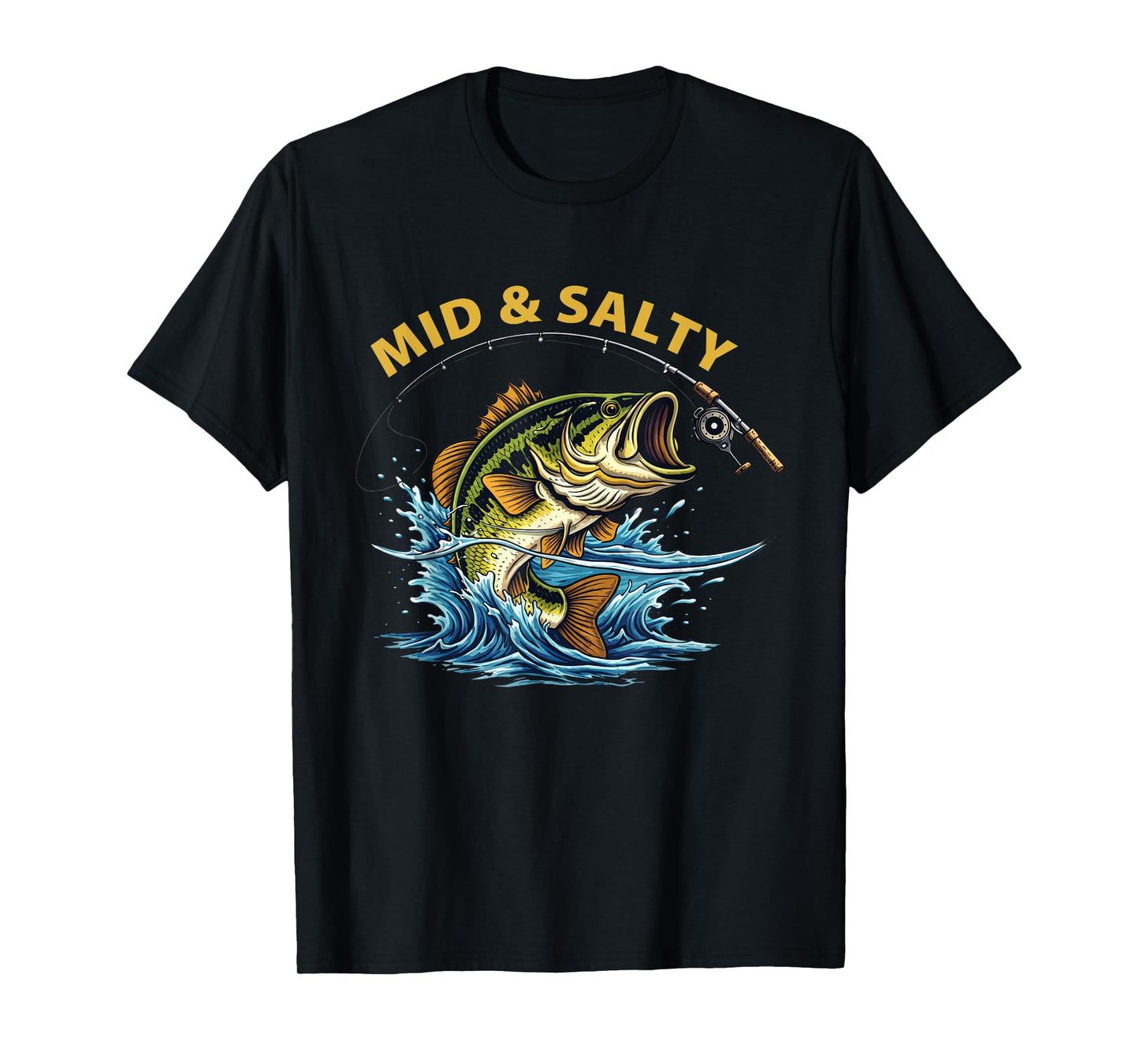 Vintage Mid & Salty Angry Bass Fishing Men Women Kid T-Shirt
