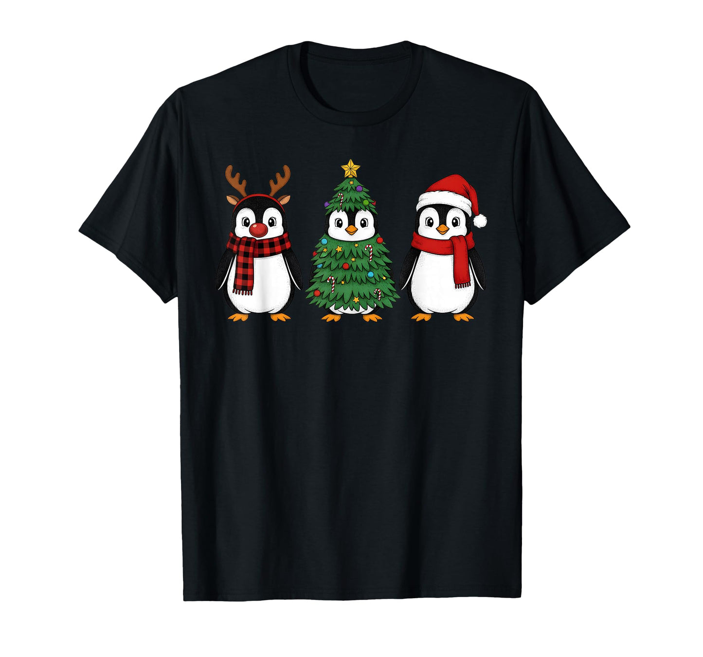 Retro Christmas Penguin Santa Reindeer T-Shirt