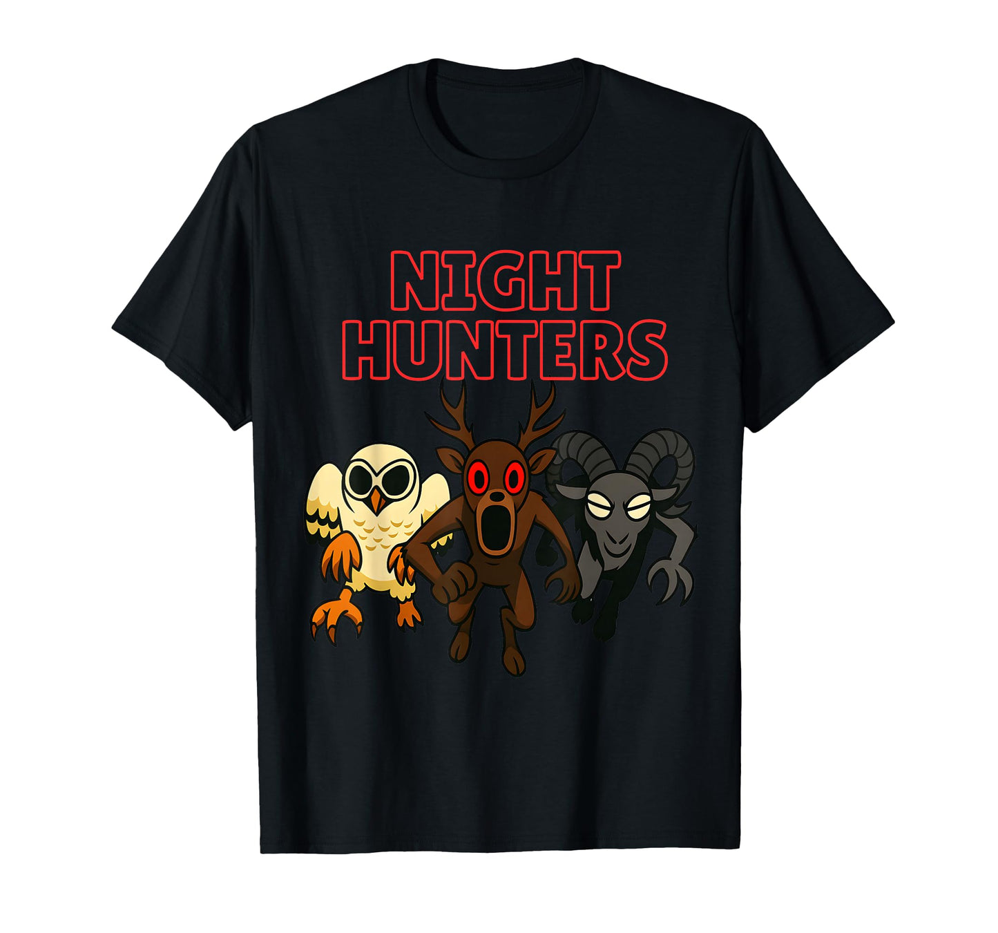 Night Hunters. 3 Animals in The Forest. Cool Gamer Design. T-Shirt