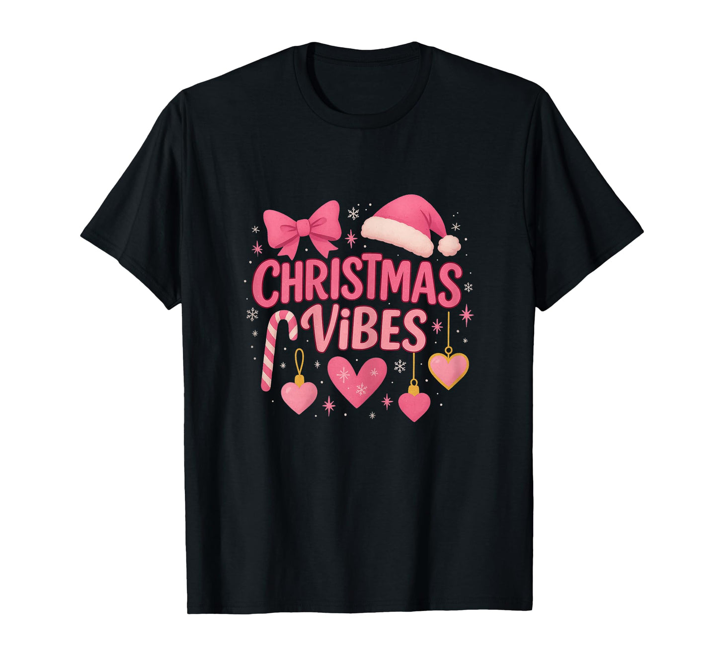 Christmas Vibes Women Candy Cane Holiday Girls T-Shirt