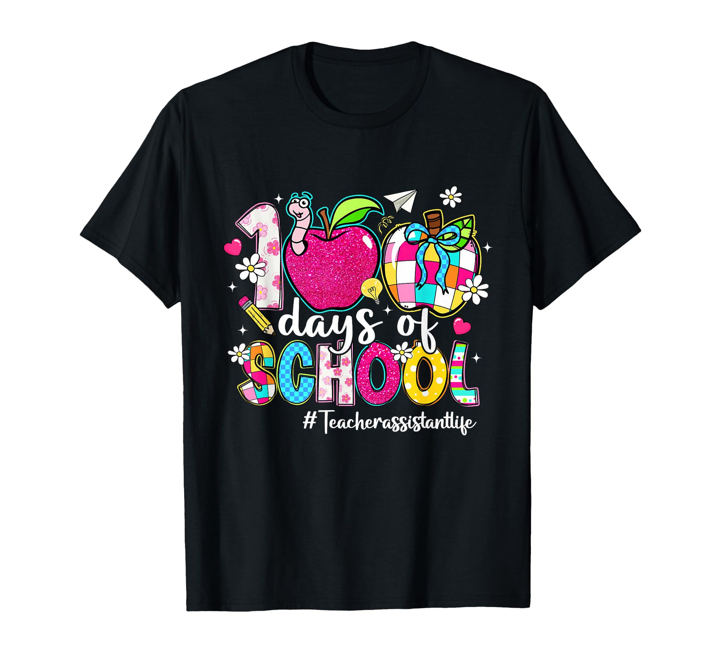 100 Days of School Apple Checkered Teacher Assistant Life T-Shirt