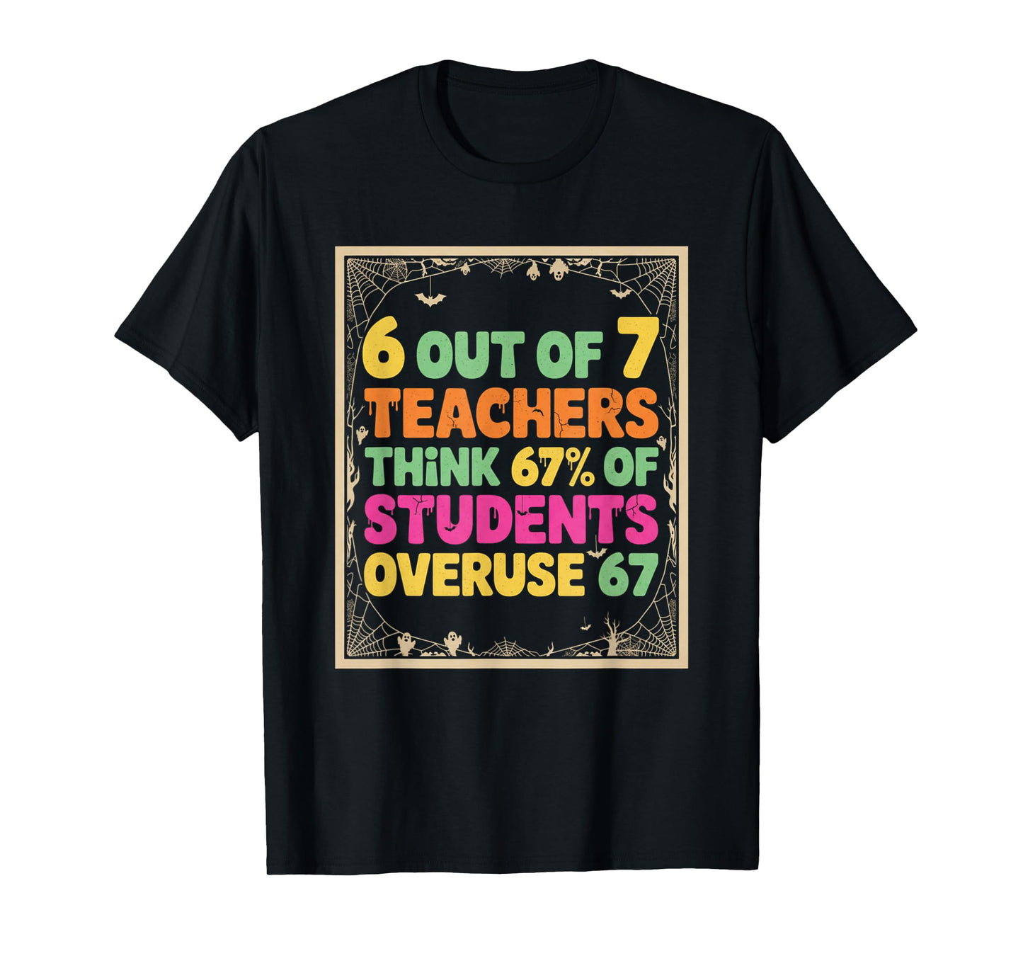 Teacher 6 7 Funny Overuse 67 Halloween Teacher Humor T-Shirt