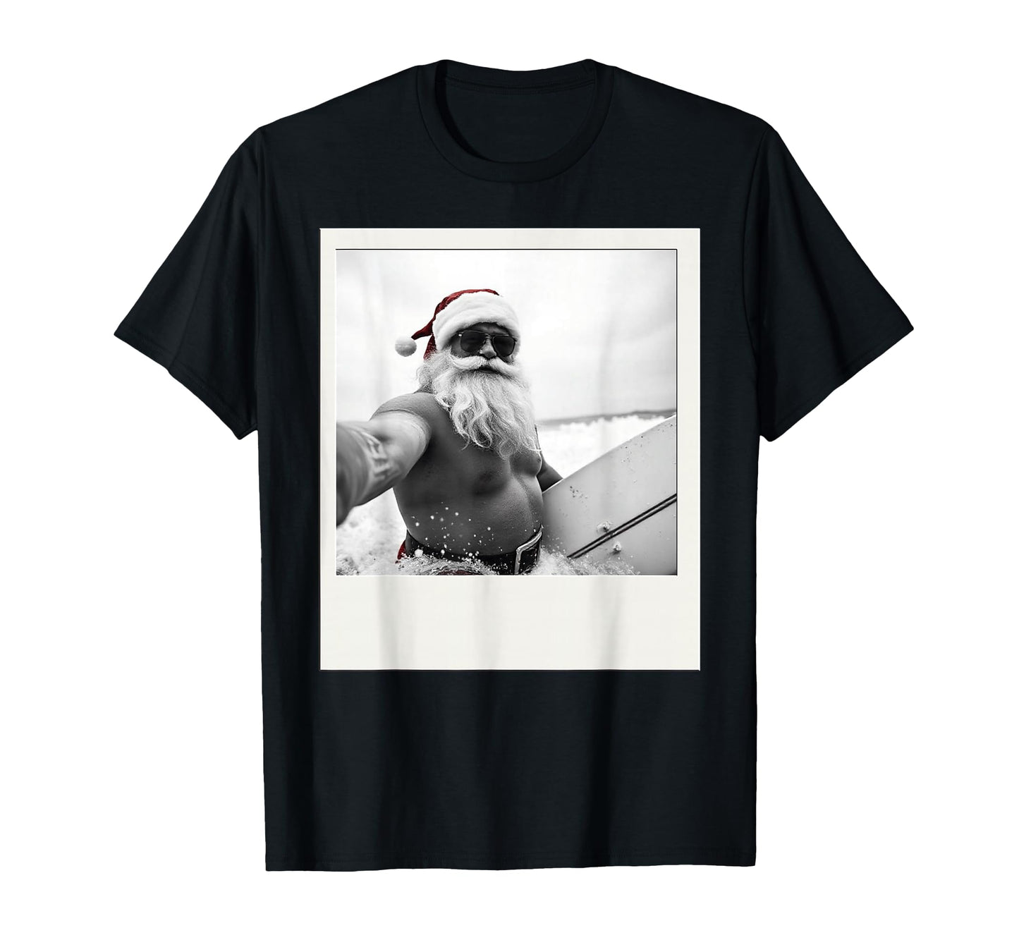 Santa Claus Surf Board Beach Funny Christmas Selfie Novelty T-Shirt