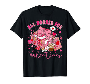 Valentine All Booked Book Coffee Coquette Bow Girl Women T-Shirt