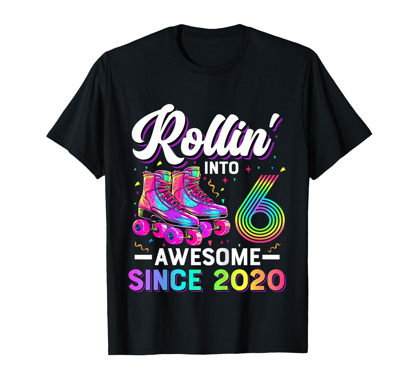 Kids 6th Birthday Shirt Girl Six 6 Year Old Roller Skate Skating T-Shirt