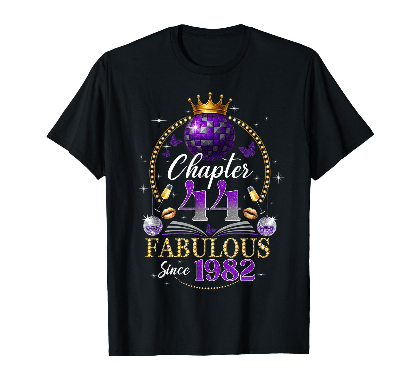 Chapter 44 Since 1982 Purple Disco Ball 44th Birthday Women T-Shirt