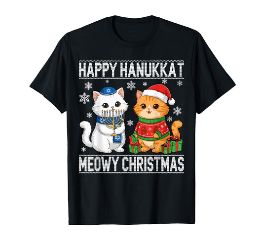 Cat Merry Christmas Happy Hanukkah T-Shirt