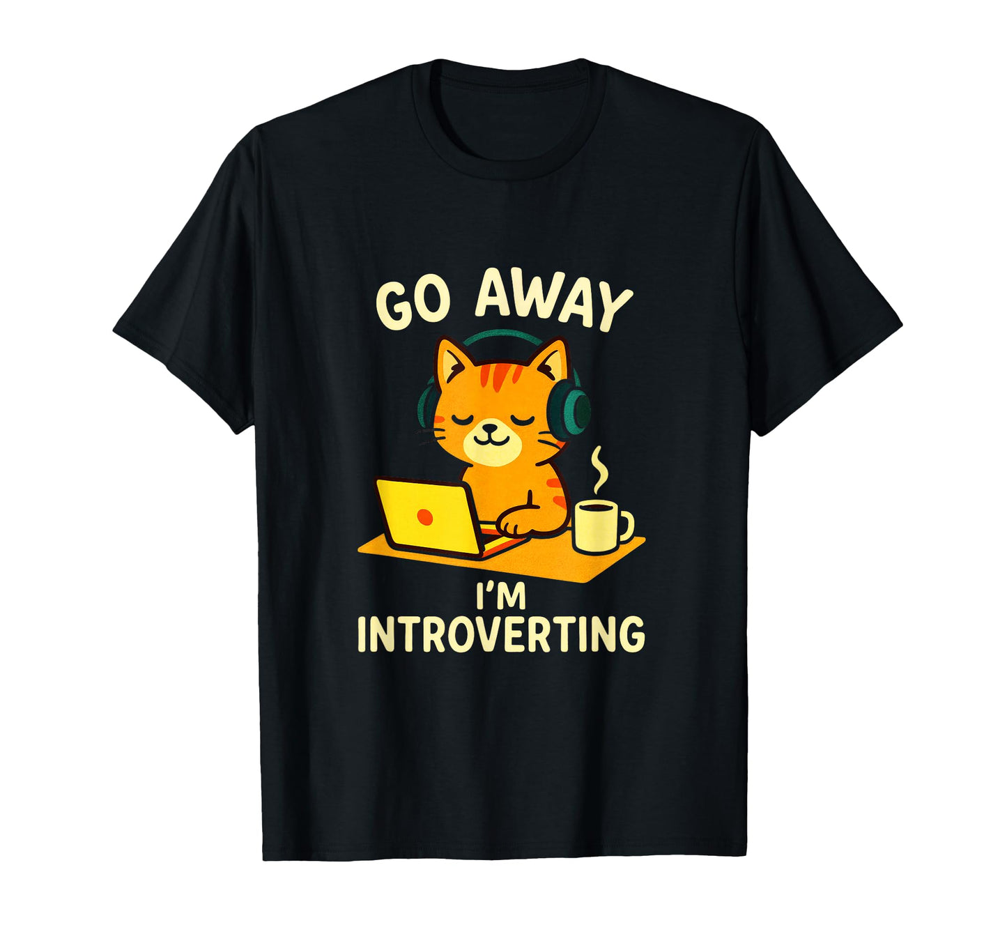 Go Away I'm Introverting - Cat Coffee Computer Emo T-Shirt