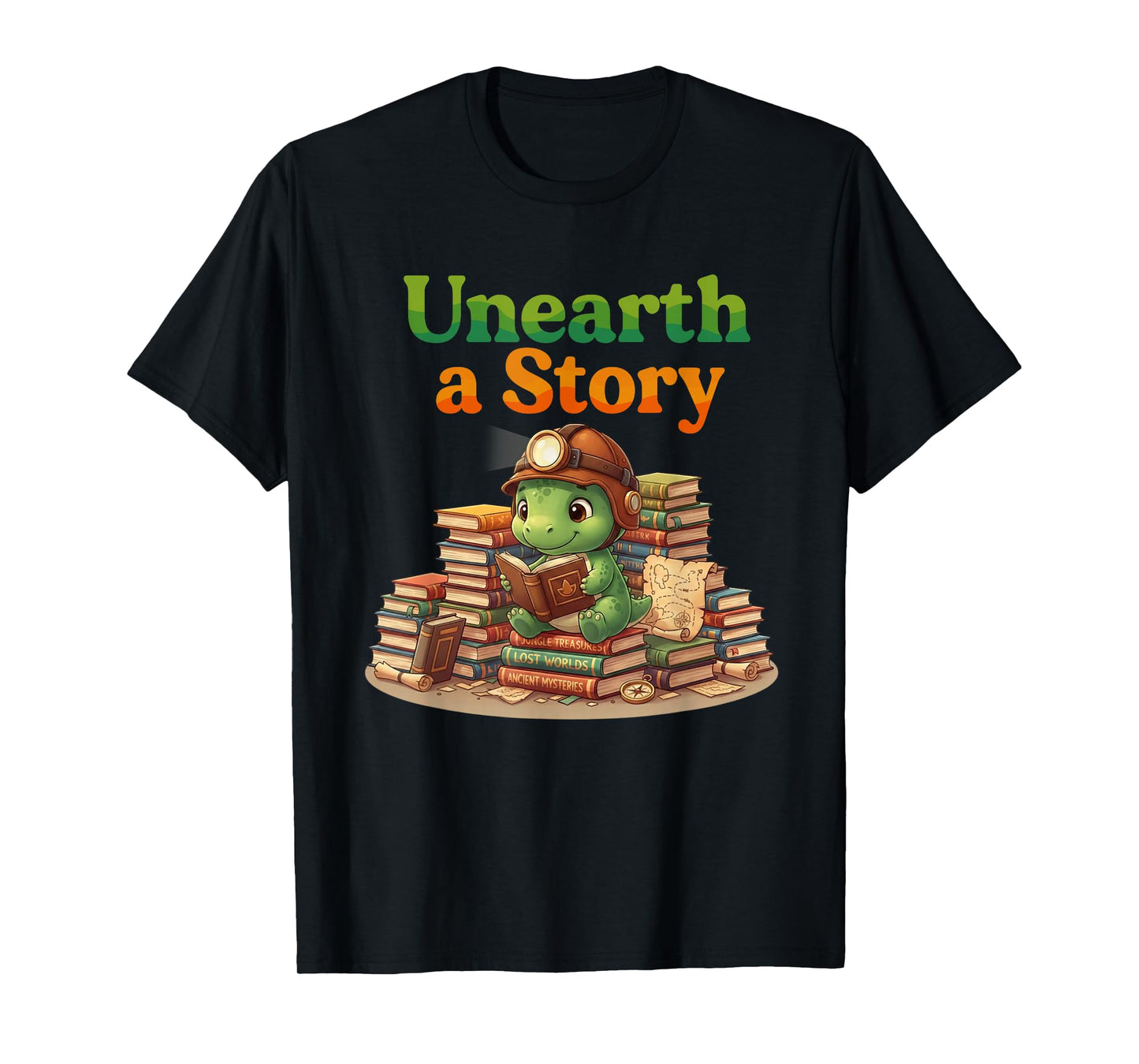 Unearth a Story Summer 2026 Dinosaur Reading Books Dino T-Shirt