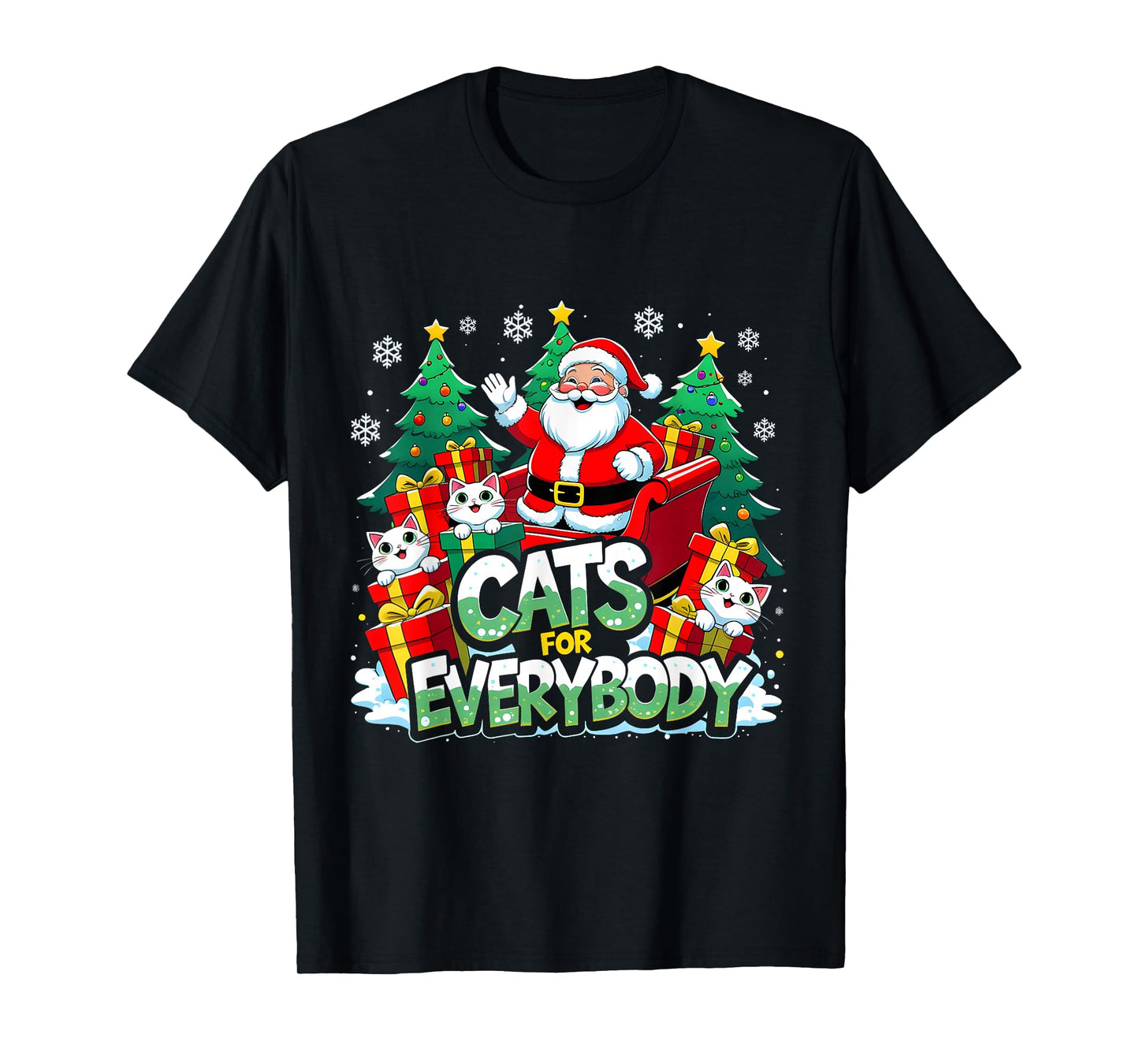 Cats for Everybody Funny Santa Christmas Art T-Shirt