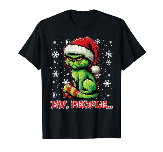 Christmas Cat Santa Ew People Funny Xmas Men Women Kids T-Shirt