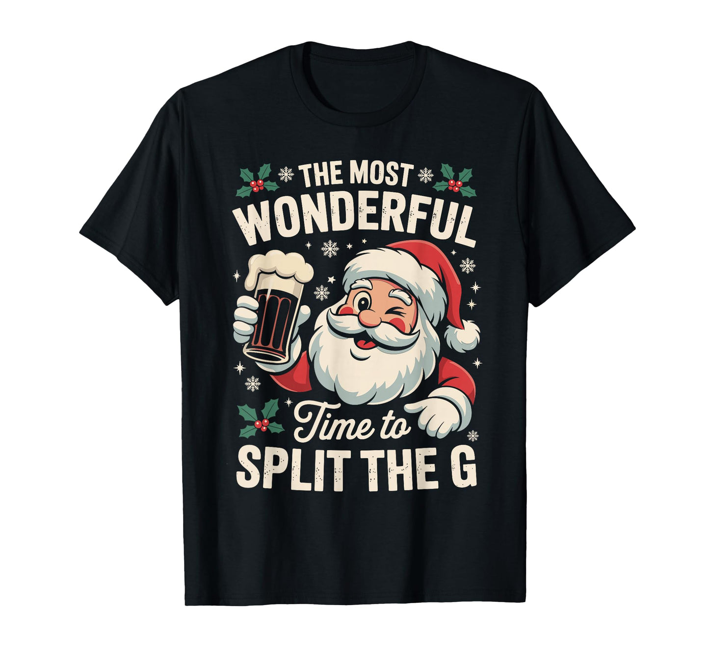 Santa Split The G Funny Splitting G Drinking Beer Christmas T-Shirt