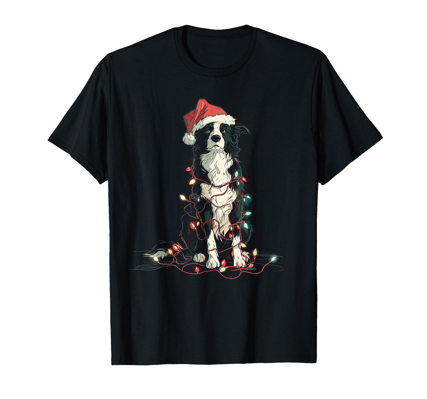 Funny Border Collie Christmas Graphics Dog Lights Lover T-Shirt