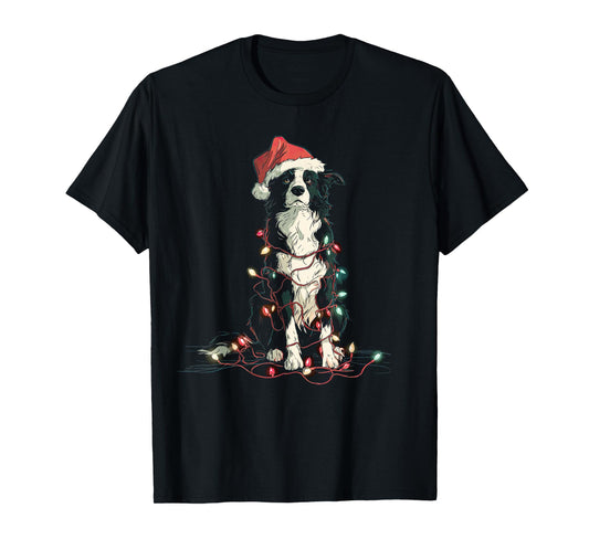 Funny Border Collie Christmas Graphics Dog Lights Lover T-Shirt