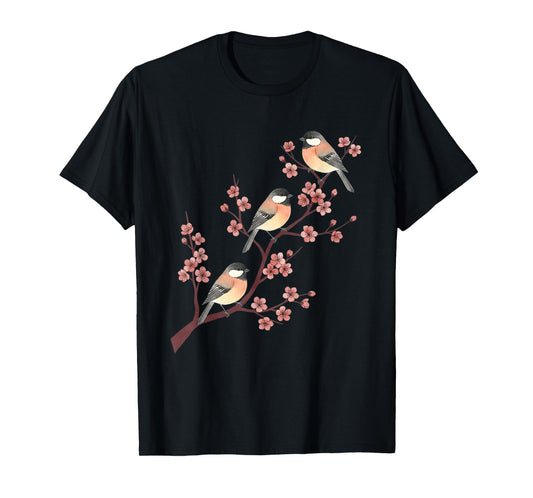 Bird Chickadee Trio On Cherry Blossoms SpringSong T-Shirt
