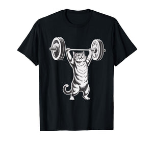 Strong Cat Lifting Weights Fitness Gym Humor T-Shirt