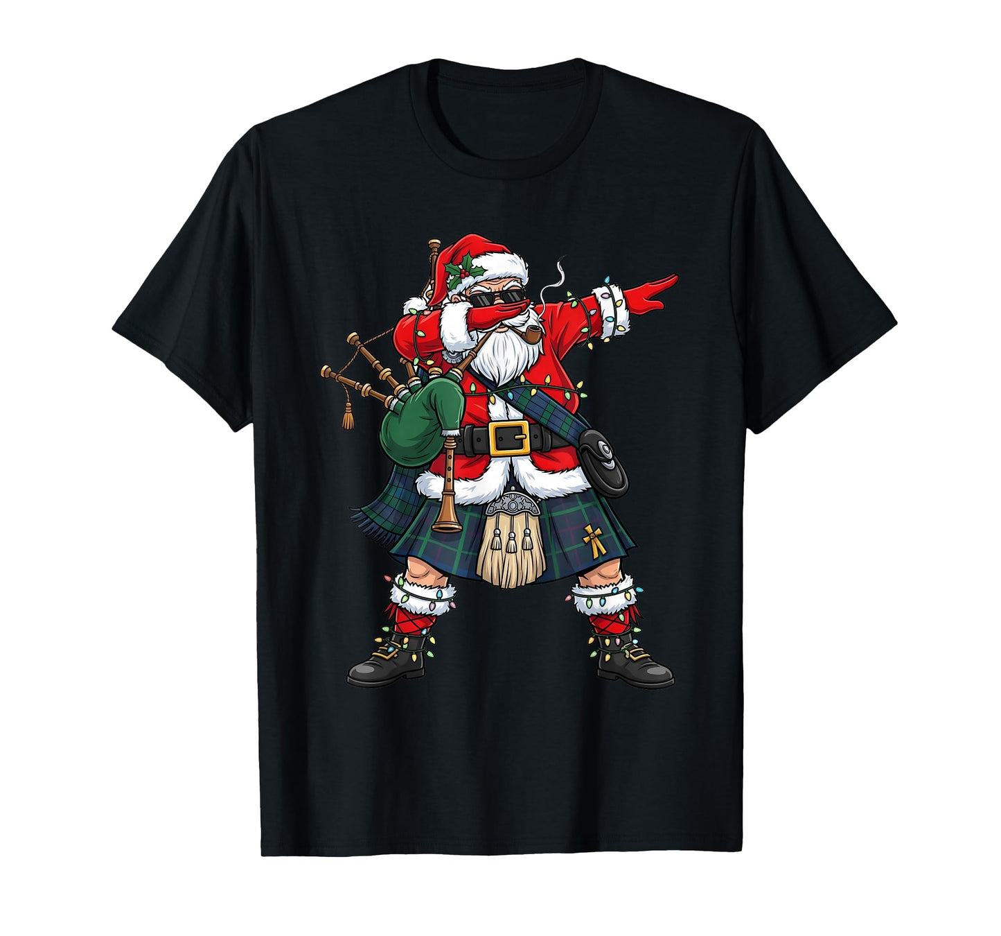 Funny Scottish Santa Bagpipes Dabbing Christmas Holiday Kids T-Shirt