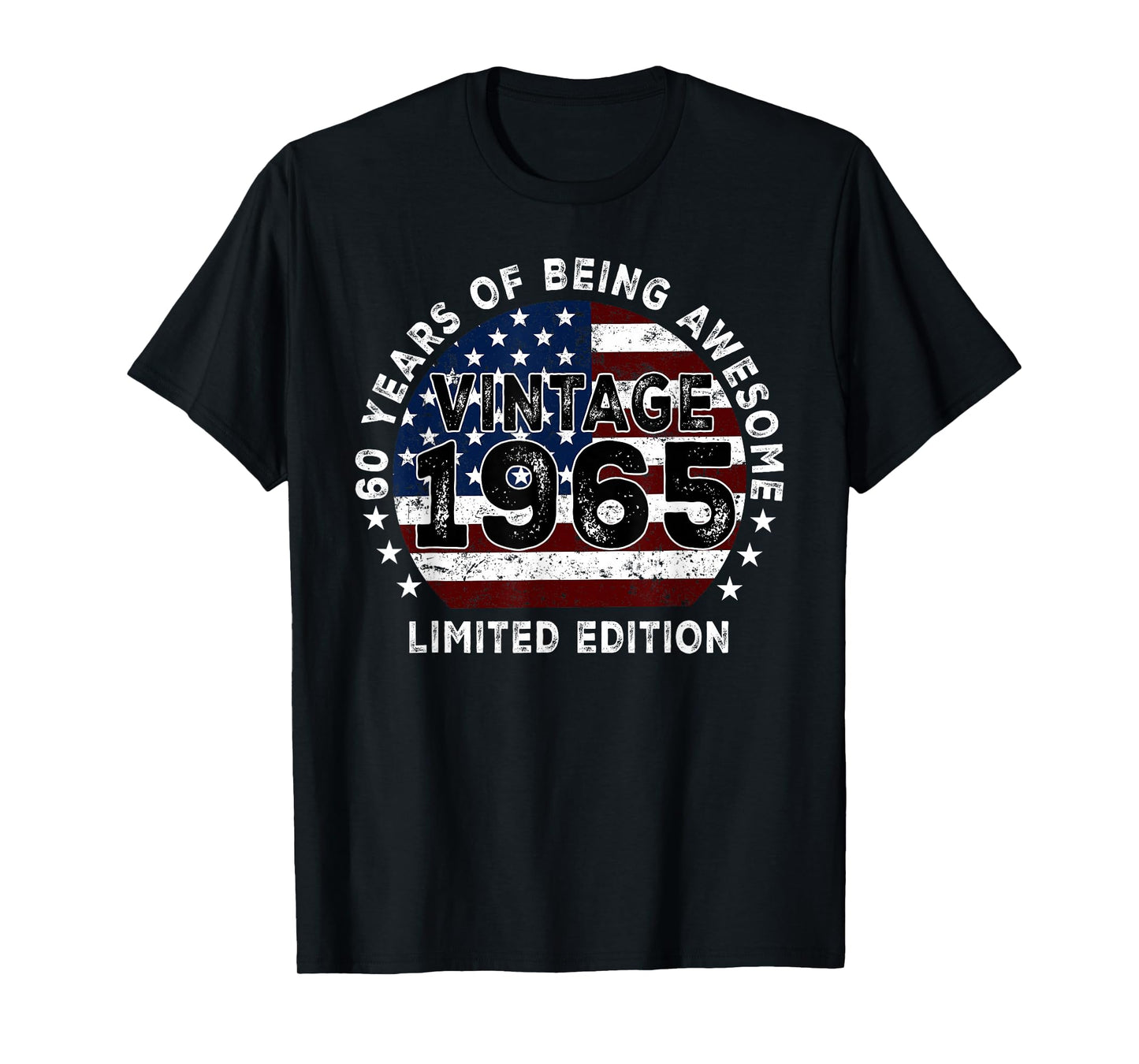 Vintage 1965 American Flag 60th Birthday Gifts 60 Year Old T-Shirt